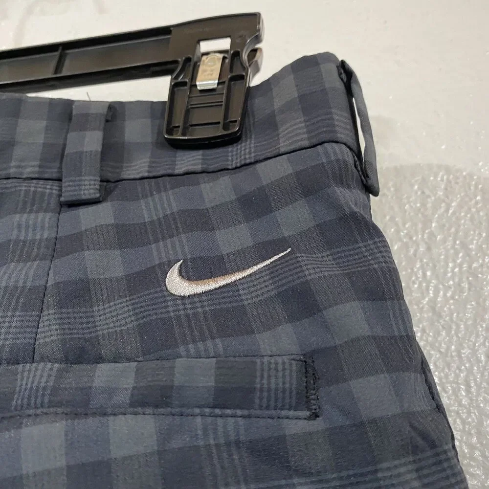 Nike Golfing Shorts Mens Med Size 32 Gray Blue Plaid Dri Fit